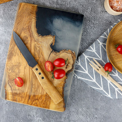 Cuisine de stockage de pain en bois de marbre avec des planches de coupe en résine de noix de bambou en forme d'océan