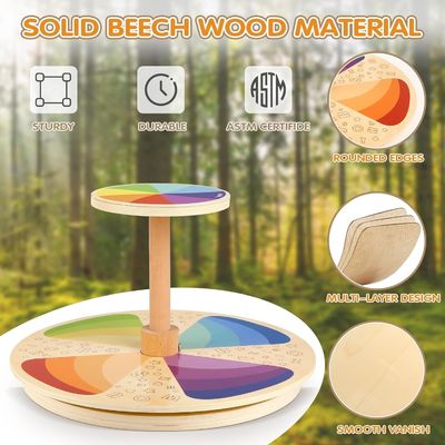 Siège de filateur en bois Asseyez-vous et tournez-vous plus grande taille Gravure laser Jouet d'activité de filature classique