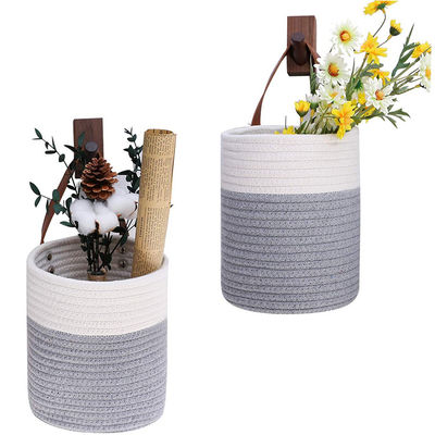 Panier à corde Petit coton suspendu au mur avec paniers de rangement en cuir en couleur personnalisée