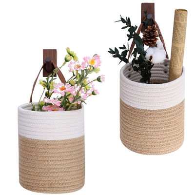 Panier à corde Petit coton suspendu au mur avec paniers de rangement en cuir en couleur personnalisée