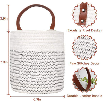 Panier à corde Petit coton suspendu au mur avec paniers de rangement en cuir en couleur personnalisée