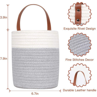 Panier à corde Petit coton suspendu au mur avec paniers de rangement en cuir en couleur personnalisée