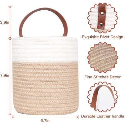 Panier à corde Petit coton suspendu au mur avec paniers de rangement en cuir en couleur personnalisée