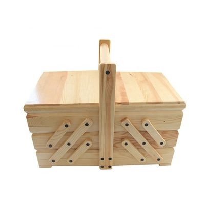 Boîte de kit de couture en bois pliable personnalisée pour l'artisanat à domicile et l'impression de dessins brûlés