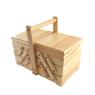 Boîte de kit de couture en bois pliable personnalisée pour l'artisanat à domicile et l'impression de dessins brûlés