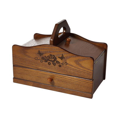 Boîte de kit de couture en bois pliable personnalisée pour l'artisanat à domicile et l'impression de dessins brûlés