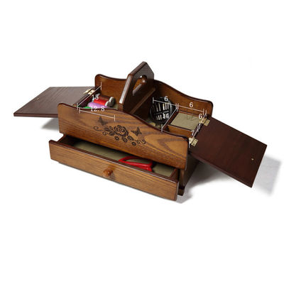 Boîte de kit de couture en bois pliable personnalisée pour l'artisanat à domicile et l'impression de dessins brûlés