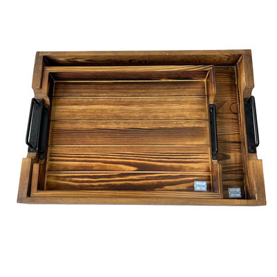 Conception personnalisée Accepté plateau de bois rustique rectangulaire avec poignées métalliques