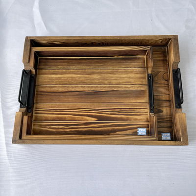 Conception personnalisée Accepté plateau de bois rustique rectangulaire avec poignées métalliques