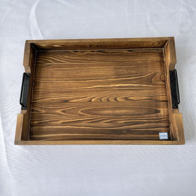 Conception personnalisée Accepté plateau de bois rustique rectangulaire avec poignées métalliques