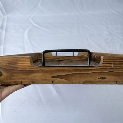 Conception personnalisée Accepté plateau de bois rustique rectangulaire avec poignées métalliques