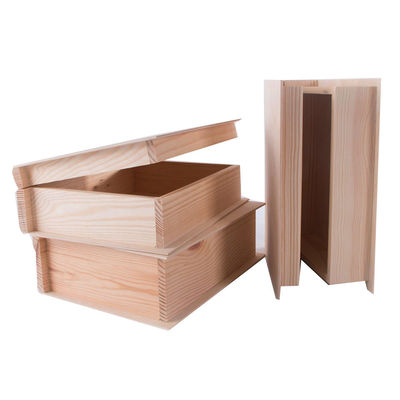 Boîte en forme de livre en bois de pin personnalisée pour l'artisanat de cadeaux en bois inachevé
