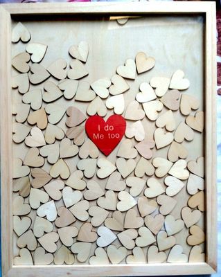 Décorations de mariage rustiques alternatives Cœurs en bois vernis Livre d'invités pour taille personnalisée