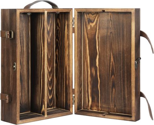 34x20x10cm Boîte à vin double bouteille personnalisée avec couvercle verrouillé et poignée en cuir