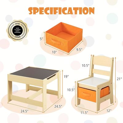 Table d'activités en bois et 2 chaises pour enfants Ensemble de jouets d'apprentissage pour enfants avec tiroir de rangement