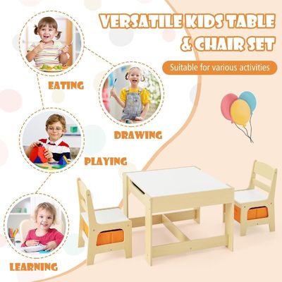 Table d'activités en bois et 2 chaises pour enfants Ensemble de jouets d'apprentissage pour enfants avec tiroir de rangement
