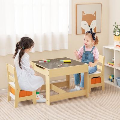Table d'activités en bois et 2 chaises pour enfants Ensemble de jouets d'apprentissage pour enfants avec tiroir de rangement