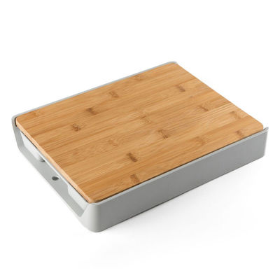 Planche à découper rectangulaire en bambou de couleur naturelle, de type tiroir, pour une coupe facile