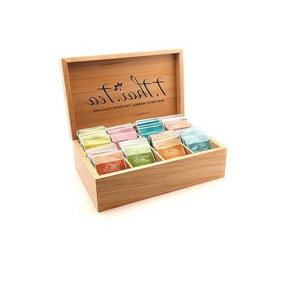 8 Compartement Boîte à thé en bois en couleur claire, adaptée à l'impression sur sérigraphe