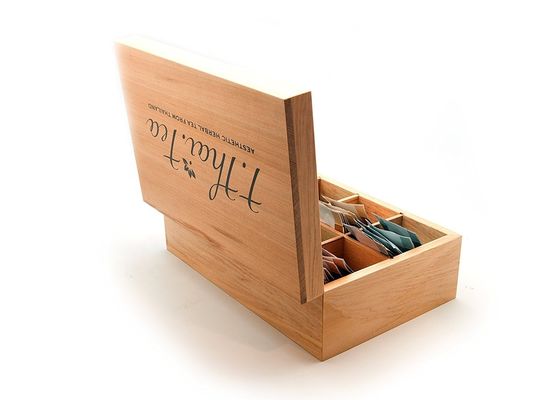 8 Compartement Boîte à thé en bois en couleur claire, adaptée à l'impression sur sérigraphe