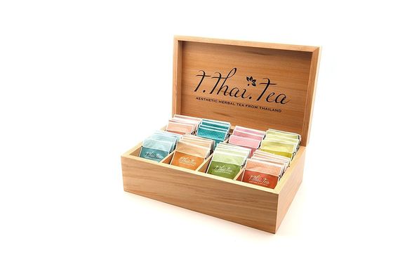 8 Compartement Boîte à thé en bois en couleur claire, adaptée à l'impression sur sérigraphe