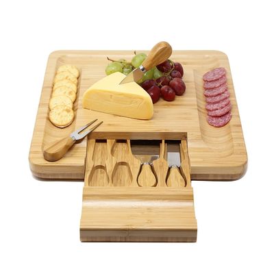 Plateau de service en bambou pour toutes les saisons avec plateau de fromage et ensemble de couteaux acceptable avec logo personnalisé