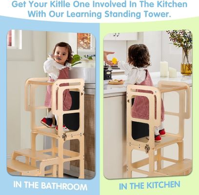 Montessori Apprentissage pliable Tour en bois Tabouret de cuisine réglable pour tout-petits