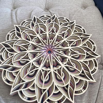 Décoratif artisanal à 6 couches Colorié Décoration suspendue Boho Décoration murale de l'art Mandala en bois