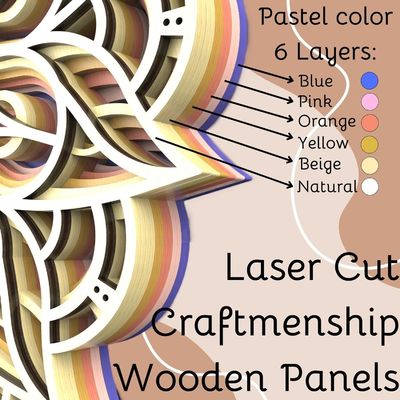 Décoratif artisanal à 6 couches Colorié Décoration suspendue Boho Décoration murale de l'art Mandala en bois