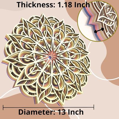 Décoratif artisanal à 6 couches Colorié Décoration suspendue Boho Décoration murale de l'art Mandala en bois