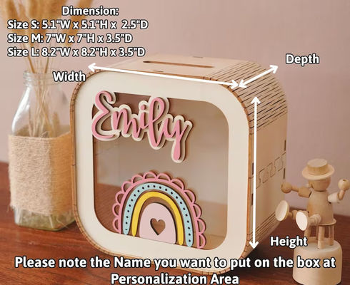 Boîte d'argent en bois de pin Montessori Décoration de chambre d'enfant Boîte à argent en bois Cadeau pour fille