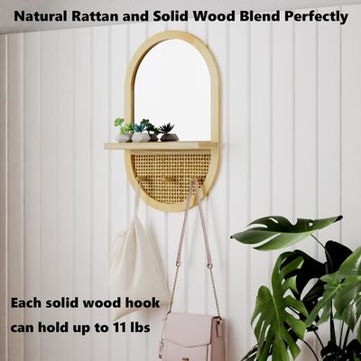 Salle de bains Chambre d'entrée Salle de séjour Miroirs décoratifs Miroir murale avec étagère et crochets à manteaux En bois encadré