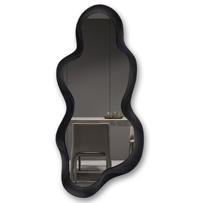 Belle décoration de la maison Miroir murale irrégulier avec cadre en bois noir et décoration de salle de bain moderne