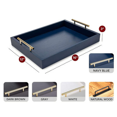 Plateau en bois pour les fêtes de nourriture Plateau de service avec poignée en métal poli en couleur bleu marine