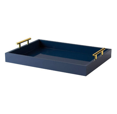 Plateau en bois pour les fêtes de nourriture Plateau de service avec poignée en métal poli en couleur bleu marine