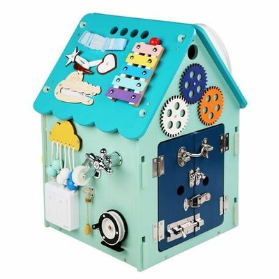 Montessori Jouets en bois Maison occupée Puzzle multi-fonctionnel Déverrouillage de trésor Boîte vernis