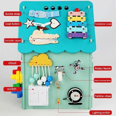 Montessori Jouets en bois Maison occupée Puzzle multi-fonctionnel Déverrouillage de trésor Boîte vernis