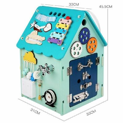 Montessori Jouets en bois Maison occupée Puzzle multi-fonctionnel Déverrouillage de trésor Boîte vernis