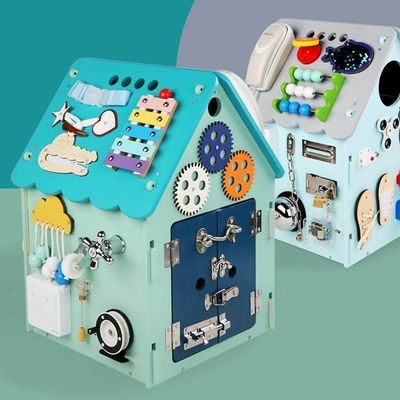 Montessori Jouets en bois Maison occupée Puzzle multi-fonctionnel Déverrouillage de trésor Boîte vernis