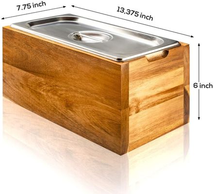 Boîte en bois d'acacia cuisine compost poubelle résistante à la rouille acier inoxydable Insert et seau de stockage