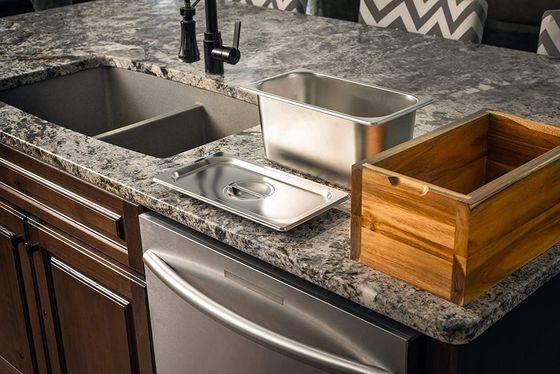 Boîte en bois d'acacia cuisine compost poubelle résistante à la rouille acier inoxydable Insert et seau de stockage