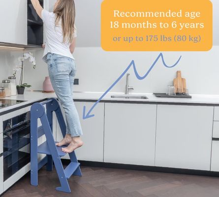 Impression de tabouret de cuisine pour tout-petits brûlé avec 3 hauteurs réglables pliées Oui