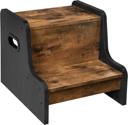 Logo personnalisé Rustique marron Deux étapes Tabouret pour tout-petit avec poignée Meubles pour la maison