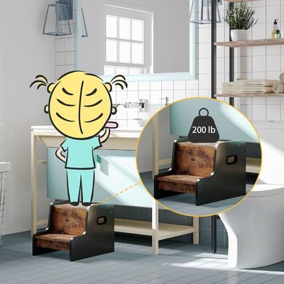 Logo personnalisé Rustique marron Deux étapes Tabouret pour tout-petit avec poignée Meubles pour la maison
