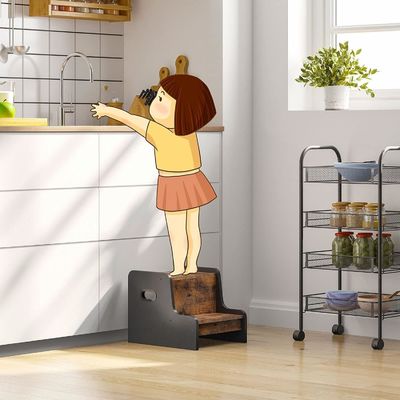 Logo personnalisé Rustique marron Deux étapes Tabouret pour tout-petit avec poignée Meubles pour la maison