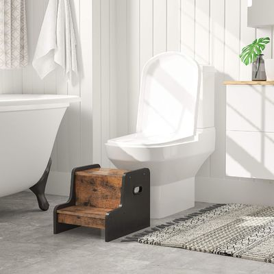 Logo personnalisé Rustique marron Deux étapes Tabouret pour tout-petit avec poignée Meubles pour la maison