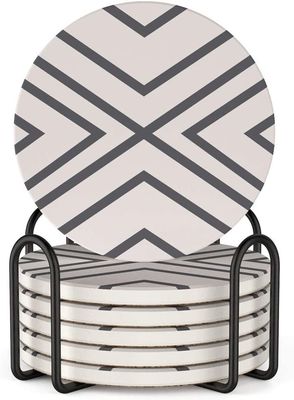 Personnalisé rond 4''6 pcs Marbre Peint Absorbant de la pierre de céramique sous-sol avec support