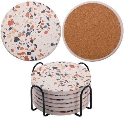 Personnalisé rond 4''6 pcs Marbre Peint Absorbant de la pierre de céramique sous-sol avec support