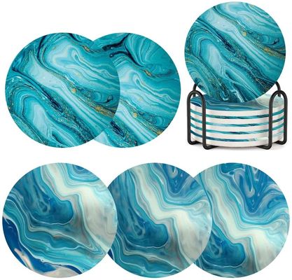 Personnalisé rond 4''6 pcs Marbre Peint Absorbant de la pierre de céramique sous-sol avec support