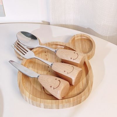 Plateaux pour bébé en bambou avec fourchettes et cuillères